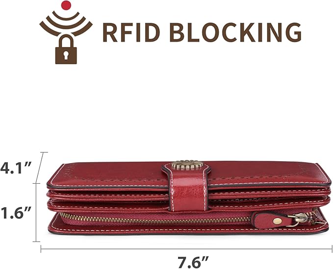 SENDEFN Wallets for Women Leather Credit Card Holder with RFID Blocking Large Capacity Wristlet | with RFID Blocking, Large Capacity, Wristlet, with RFID Blocking, Large Capacity, Wristlet