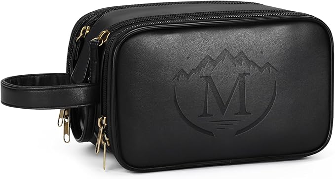 Travel Toiletry Bag for Men,Mens Shaving Bags for Toiletries,Men's Toiletry Travel Bag PU Leather,Personalized Travel Essentials,Birthday Gifts For Men,Black- L