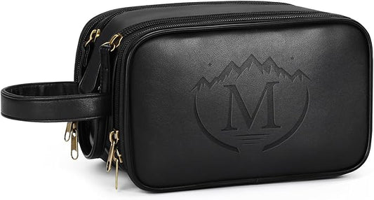 Travel Toiletry Bag for Men,Mens Shaving Bags for Toiletries,Men's Toiletry Travel Bag PU Leather,Personalized Travel Essentials,Birthday Gifts For Men,Black- L
