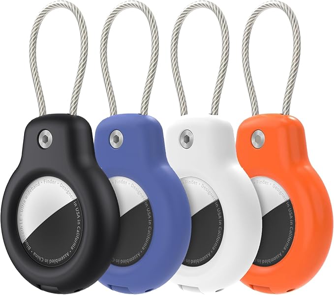 SPGUARD for AirTag Holder Case with Keychain 1st/2nd Air Tags-4 Pack for Apple Air Tag Holder with Wire Cable Lock Key Ring Chain Air Tagholder Accessories for GPS Item Tracker Kids,Keys,Luggage