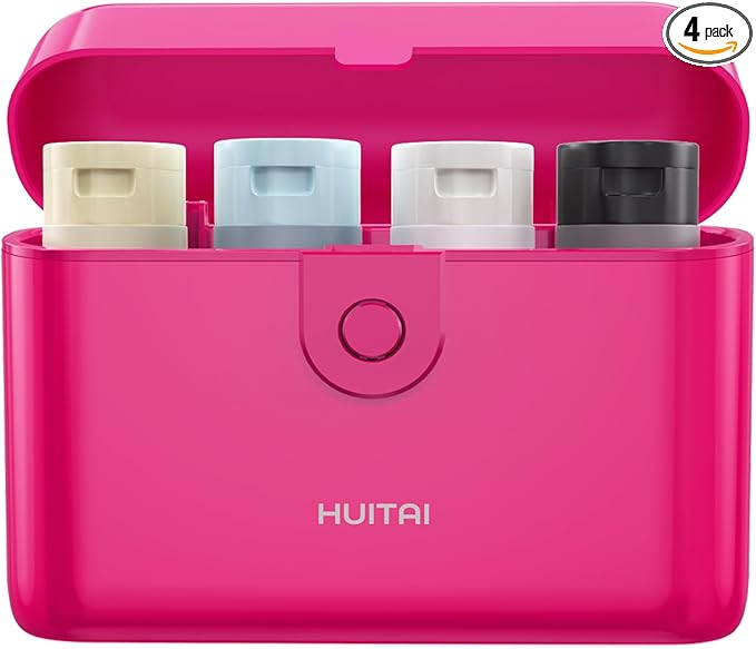Travel Bottles with Case, 4x2oz TSA Approved, Leak-Proof, Press to Unlock, Compact & Portable Travel Toiletries (Hot Pink)