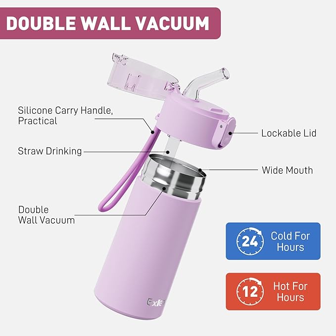 5oz Small Water Bottles with Straw, Mini Water Bottle with One-Hand Open Design, Leak-Proof Locking Lid for Hot&Cold Drinks, Small Travel Water Bottle - 100% Leakproof for School, Travel...(Lilac)