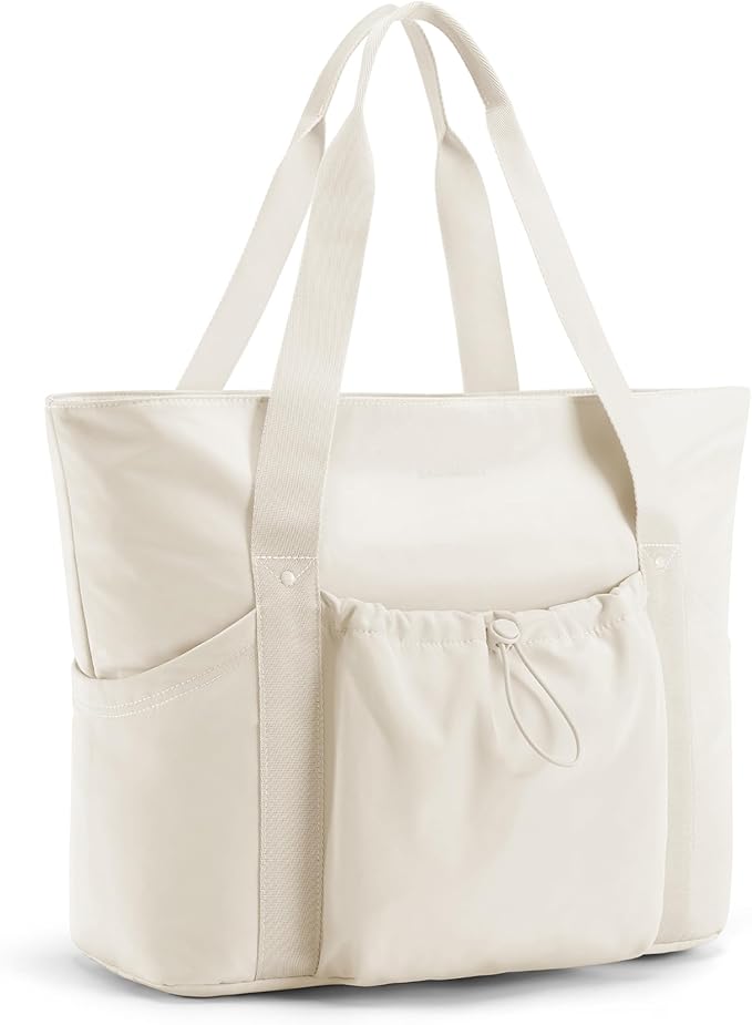 BAGSMART Foldable Tote Bag with Drawstring Bag, Large Tote Bag Shoulder Bag Top Handle Handbag for Travel, Work, Beach, Gym