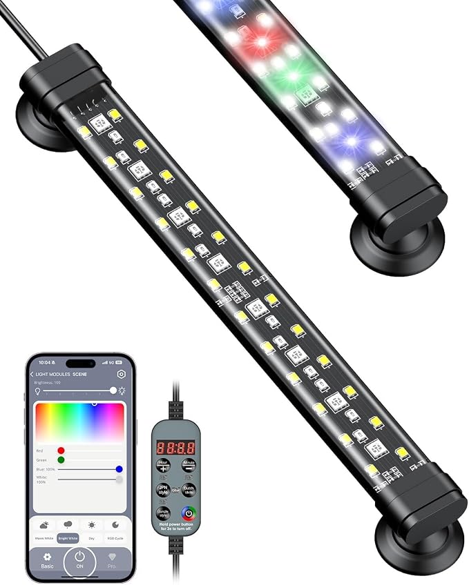 Pawfly Aquarium Light with Bluetooth for Plants, 5W 8 inch Full Spectrum Fish Tank Light for 8-15 inch Fish Tanks, Submersible LED Lights with App Control, Timer Modes & Adjustable Brightness