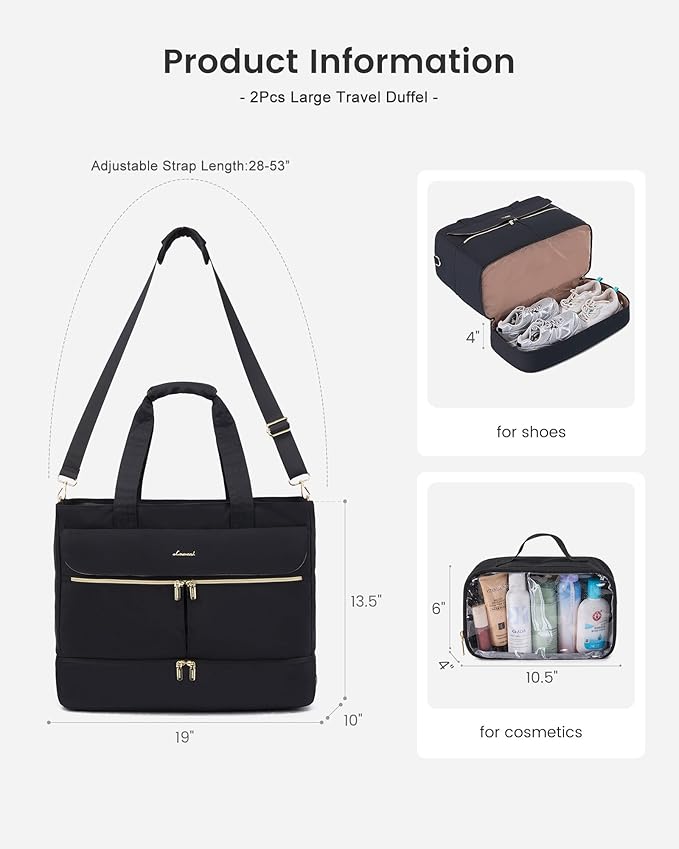 LOVEVOOK Large Travel Duffle Bag, Wide Open Weekender Bags for Women with Shoe Compartment, Carry on Overnight Bags, Hospital Bag for Women Labor Delivery with Wet Pocket