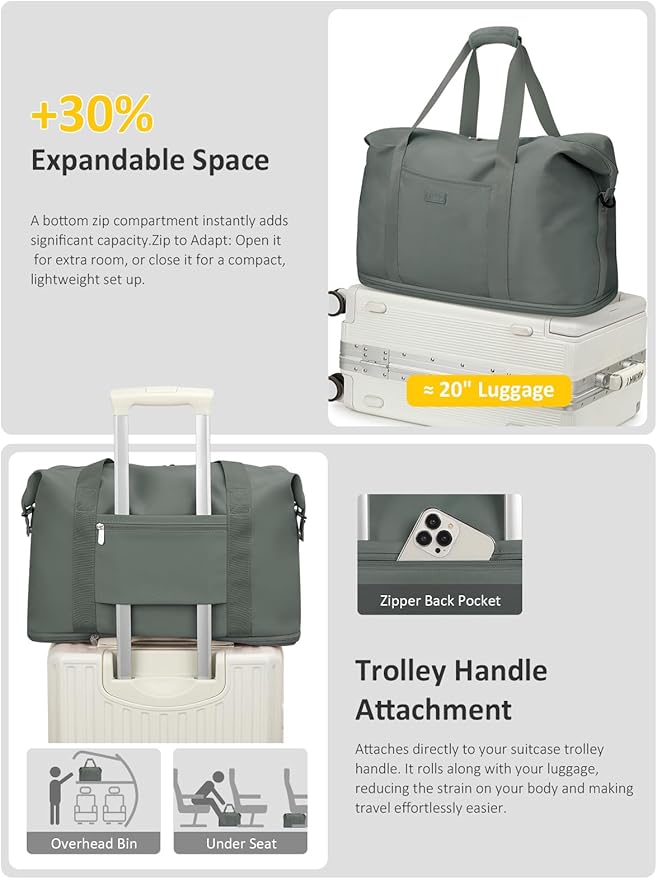 Expandable Travel Duffle Bags Weekender Overnight Bags for Women Men Hospital Bag for Women Labor Delivery with Toiletry Bag Waterproof