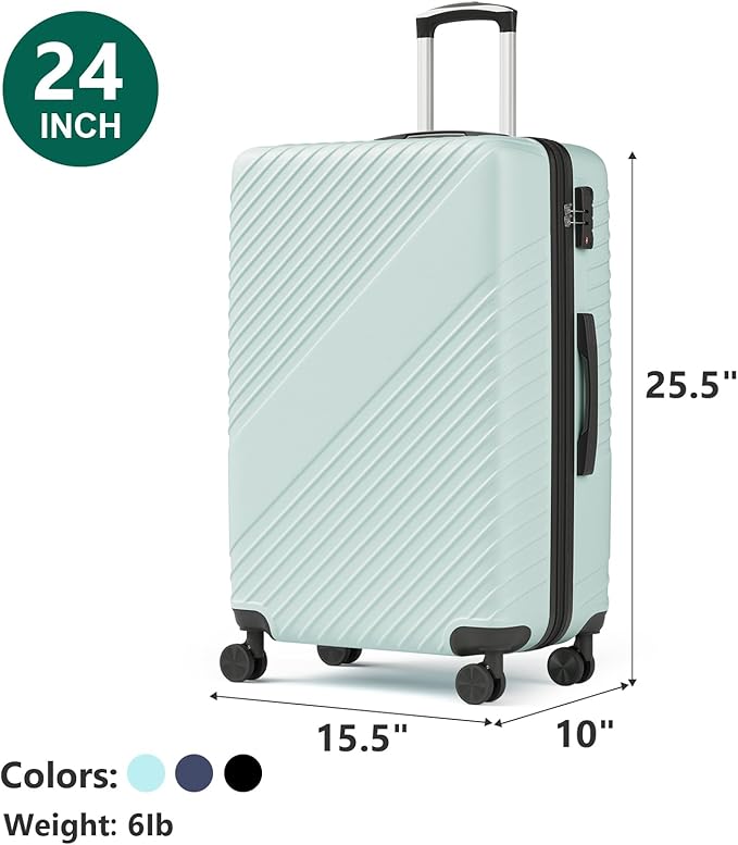 24 Inch Checked Luggage, ABS Hardside Suitcase with Spinner Wheels, Lightweight Medium Luggage with TSA Lock for Women and Men, Expandable Travel Suitcase for Business, Road Trips & Family Vacations