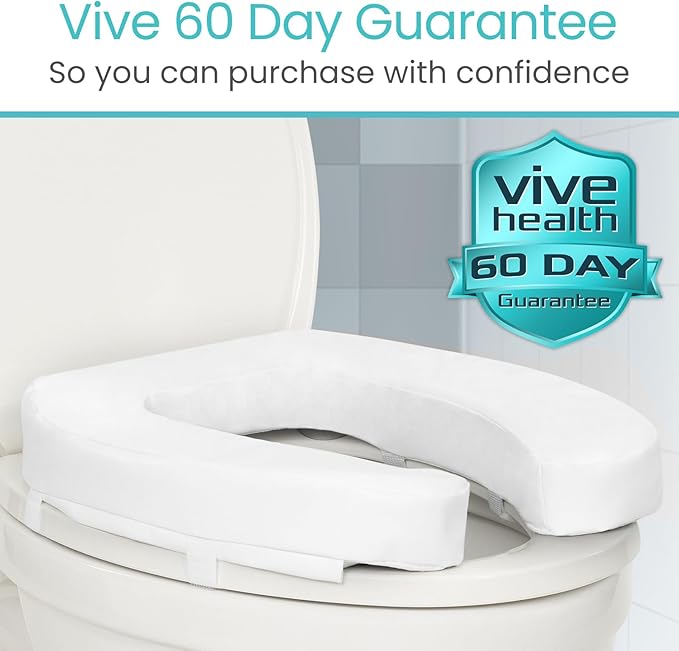 Vive Toilet Seat Riser Cushion for Seniors - Universal Fit - Raised Toilet Seat with High-Density Foam for Elongated & Standard - Firm Handle, Cushioned & Padded - Elevated Medical Handicap Lifter