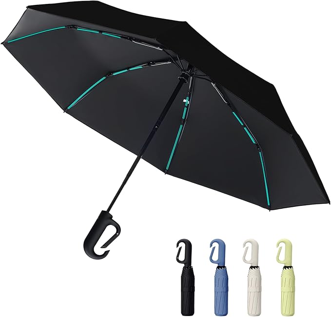 Compact Automatic Folding Travel Umbrella-Windproof Rainproof, PF50+ Sun Protection for Hiking,Outdoor,Chool,Golf Course & Daily Use,Sturdy Multi-Ribbed Frame