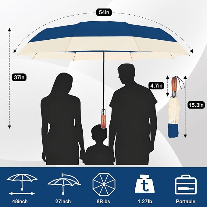 Lejorain Compact Golf Umbrella Large - 54inch Travel Big Portable Automatic Folding Umbrella Windproof for Men Heavy Duty 210T Dupont Teflon Coated Umbrella for Rain