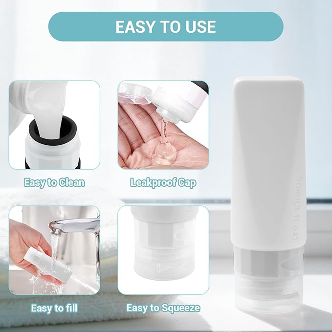 Travel Bottles Leak Proof,3 oz TSA Approved Silicone Squeezable, Refillable Containers Set for Toiletries Shampoo Conditioner Lotion (travel bottles black)