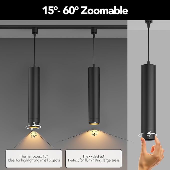 Remote Control H Track Pendant Lights, 10W Black 3 Pack | Adjustable Cord, H Type Track Lighting LED Pendants Lights Fixtures, 15°-60° Zoomable, 2700K-6000K Dimmable CRI97+ 1000LM
