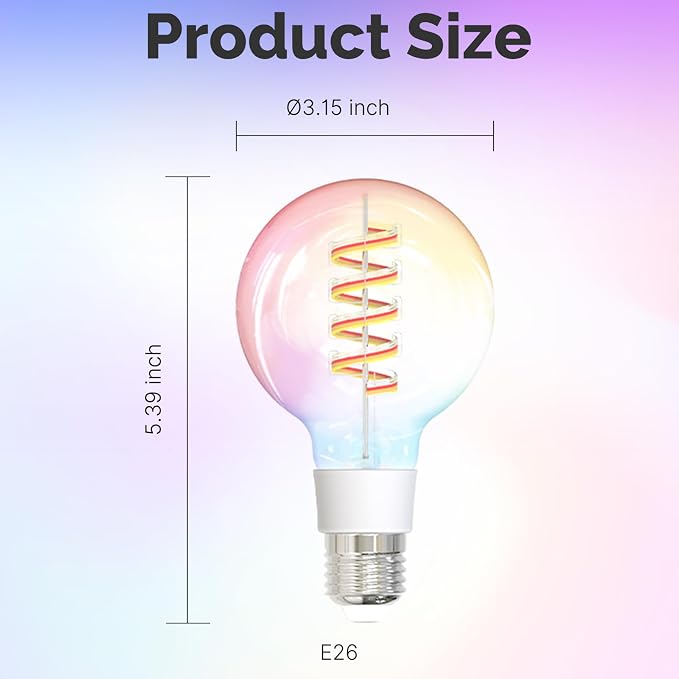 MOES Smart G80 Edison LED Light Bulbs, Color Changing WiFi G25 Smart Bulbs, 2700K-6500K CW& RGB Dimmable, Smart Life Remote Control, Work with Alexa/Google Home, 470lm 5W (40W Equivalent) 2 Pack