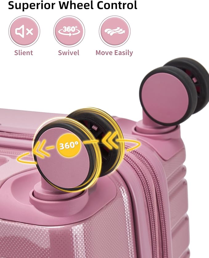 LARVENDER Carry On Luggage 22x14x9 Airline Approved, 20 Inch Expandable PC+ABS Hardside Carry On Luggage with Front Pocket Spinner Wheels TSA Lock for Women Men (Silk Rose)