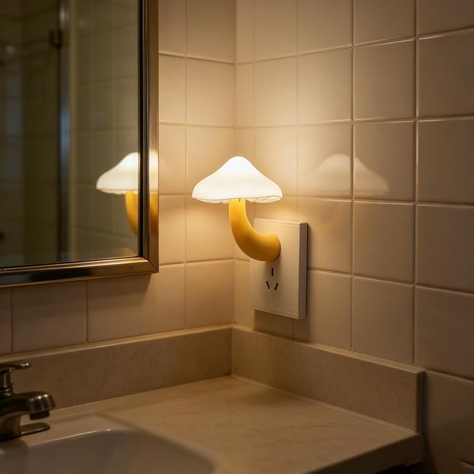 2 Pack LED Mushroom Night Light Plug in Lamp, Light Sensor Night Lights Plug into Wall, Dusk to Dawn Sensor Night Light for Kids Adults Bedroom Bathroom Hallway Kitchen Warm White