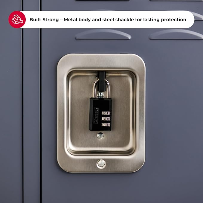 Master Lock Black Combination Padlock, Indoor Gym Locker Lock with Customizable 3-Digit Code for Luggage, Backpacks, Cabinets, 2 pk, 647EC2