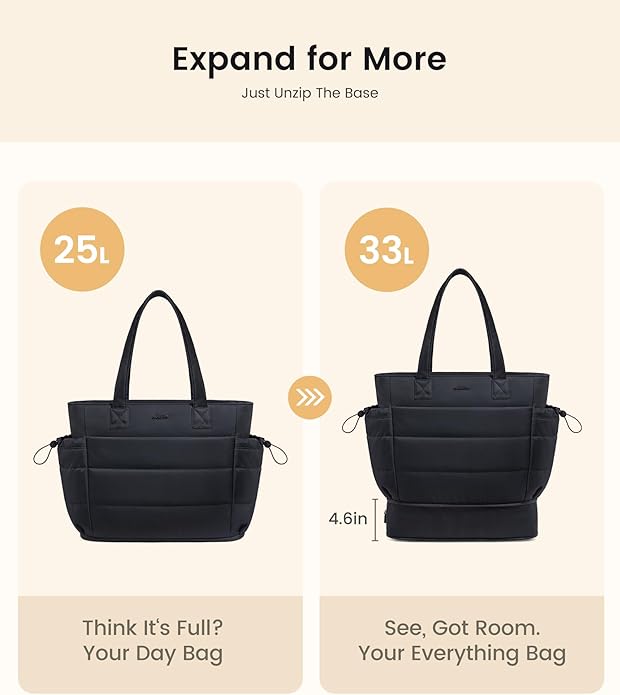 LOVEVOOK Tote Bag for Women with Giant Tumbler Holder Pocket, Puffer Work Travel Laptop Handbag with Zipper for Nurse Teacher
