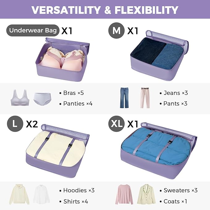 BAGAIL 8 Set Packing Cubes Luggage Packing Organizers for Travel Accessories-Dusty Purple