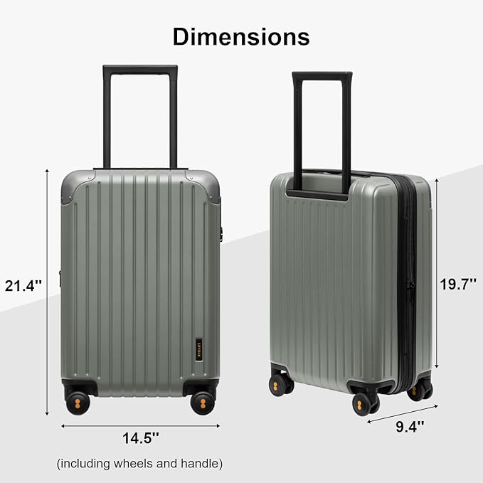 LEVEL8 Carry on Luggage Airline Approved, Hardshell Suitcases with Spinner Wheels, PC Expandable Luggage, 20 Inch, Green