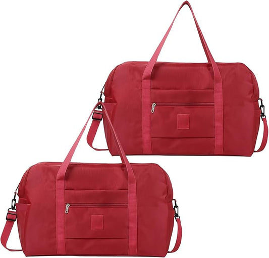 Folding Duffle Bag for Travel – Large Capacity Waterproof Oxford Cloth Weekender Carry On Tote with Crossbody strap, Lightweight Foldable Gym and Overnight Bag (2, Red, Large)