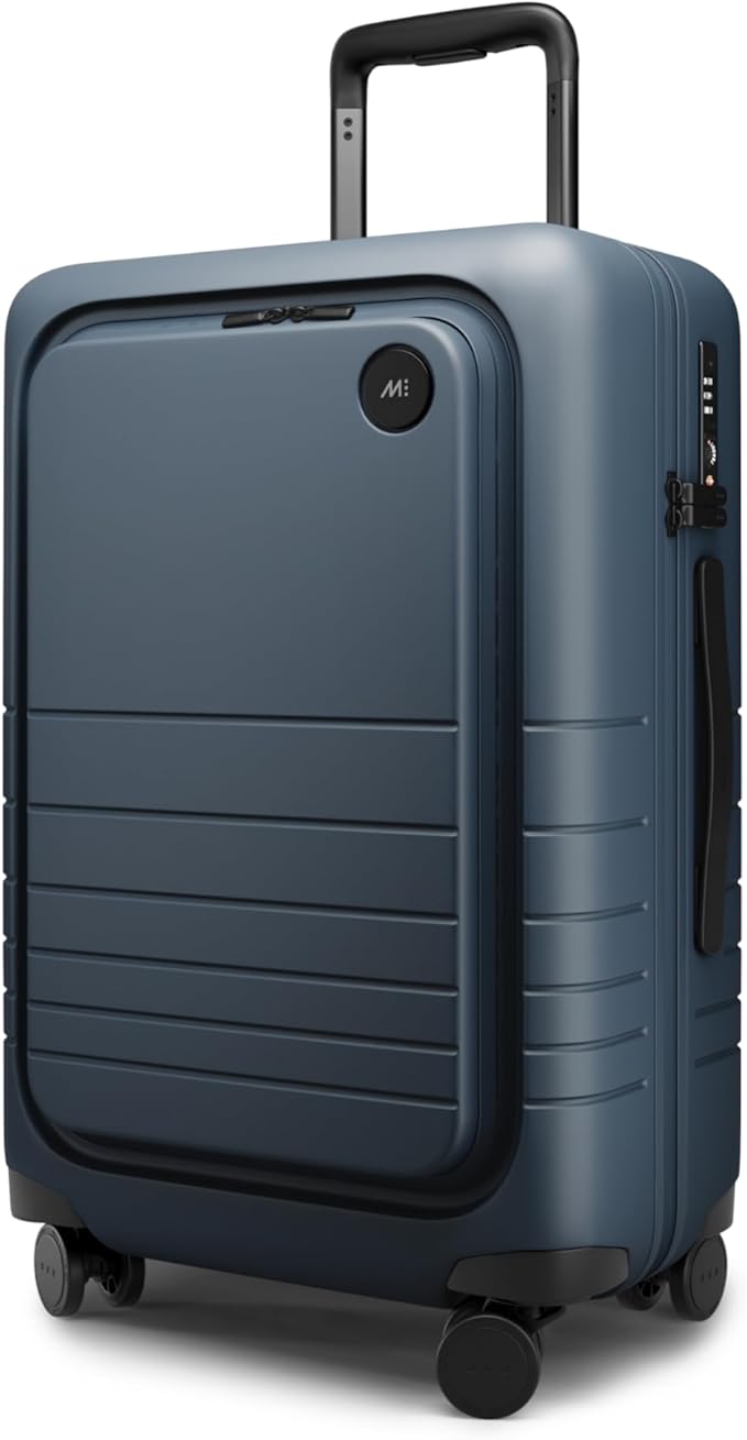Monos Carry-On Pro Plus Luggage (23"), Hardside Spinner Suitcase with TSA Lock & Front Pocket, Airline Approved, Ocean Blue
