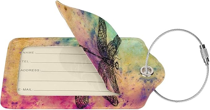 Dragonfly 2 Pcs Luggage Tags, Privacy Cover Id Label with Stainless Steel Loop and Address Card for Suitcases & Travel Bags