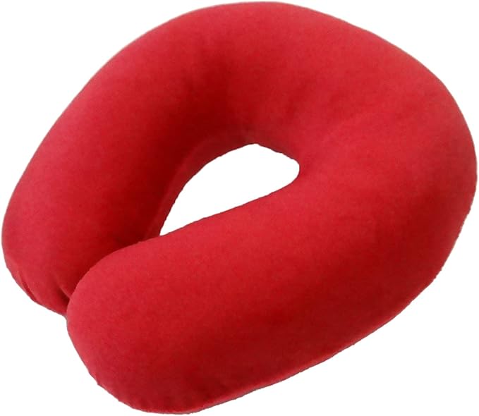 Wolf Essentials Adult Cozy Soft Microfiber Neck Pillow for Travel – Compact, Machine Washable - Perfect for Airplane, Car, or Home Use - Filled and Finished in The USA – Red
