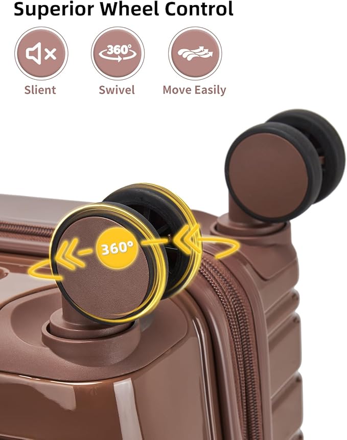 LARVENDER Carry On Luggage 22x14x9 Airline Approved, 20 Inch Expandable PC+ABS Hardside Carry On Luggage with Front Pocket Spinner Wheels TSA Lock for Women Men (Mocha)