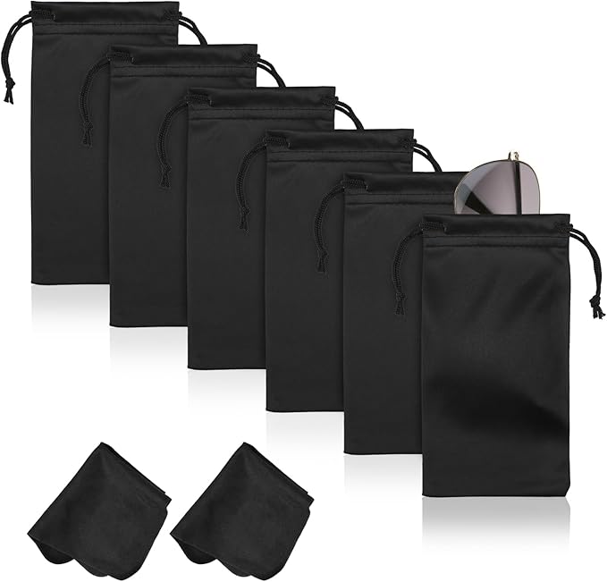 Hoiny 6 Pcs Microfiber Glasses Sunglasses Pouch with 2 Cleaning Cloths, Soft Drawstring Storage Bag for Phone, Eyeglass Case