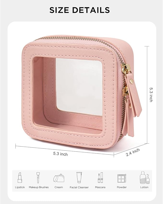 LETGO Small Makeup Bags for Purse, TSA Approved Toiletry Bag with Zipper,Mini Clear Comestic Bag Car Organizer Travel Size Toiletries Travel Essentials Pink Car Accessories For Women (Mini-Pink)