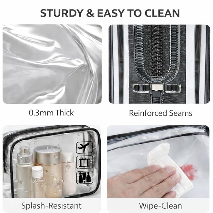 F-color TSA Approved Toiletry Bag 5 Pack Medium - Clear Makeup Bag Travel Quart Size for Women Men, Clear Cosmetic Bag Airport Airline Compliant Carry on Bag, 5 Colors