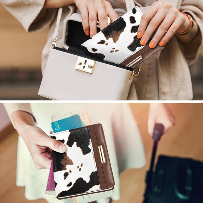 Passport Holder Cover,Traveling Passport Case Cute Passport Wallet for Women, Brown Cow