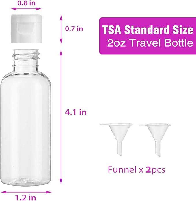30 Pcs 2 oz Clear Plastic Empty Bottles with Flip Cap for Travel Size Liquids