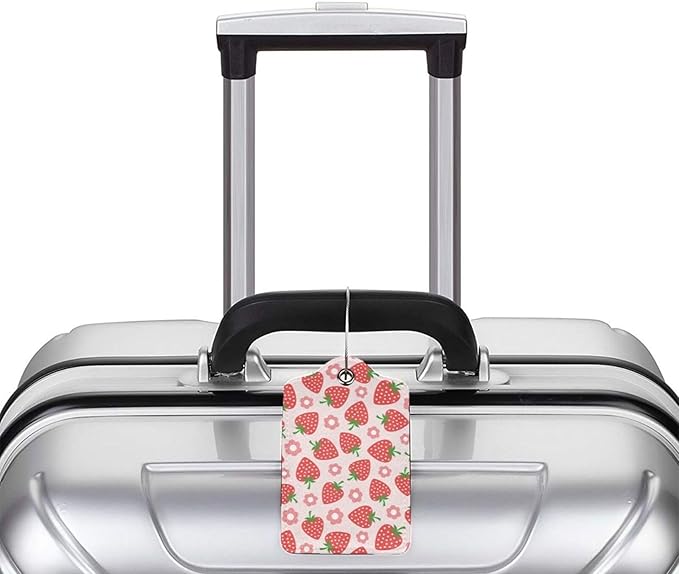 2 Pack Luggage Tags for suitcases Pink Strawberry Fruit TSA Approved Label Luggage Tag Baggage Tag Leather Stainless Steel Loop Label Tag for Men Women Travel Bag Suitcase