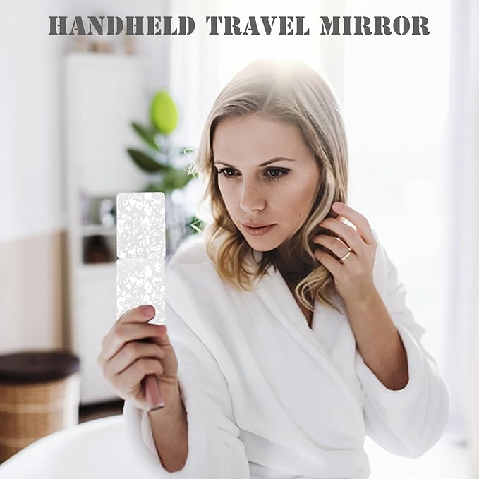 Delicate Compact Travel Vanity Mirror for Girls Women Men, White 2-Sided Folding Makeup Mirrors for Pocket Handbag Purse Wallet, Portable Slim Magnifying Cosmetic Mirror with 3D Shell Pattern