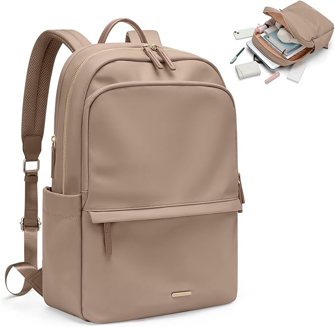 GOLF SUPAGS Women Laptop Backpack Casual Daypack for Work Travel College Backpack Purse Fits 14 Inch Notebook (Champagne)