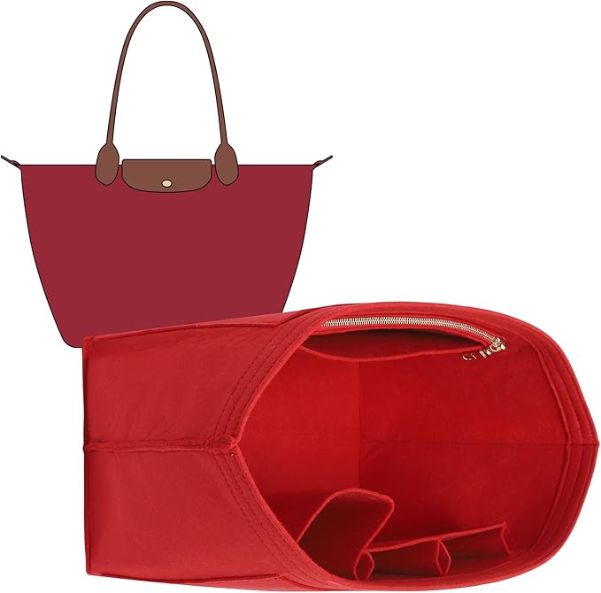 Doxo Purse Organizer Insert Compatible with Longchamp Le pliage L Handbag Insert (Large, Red)