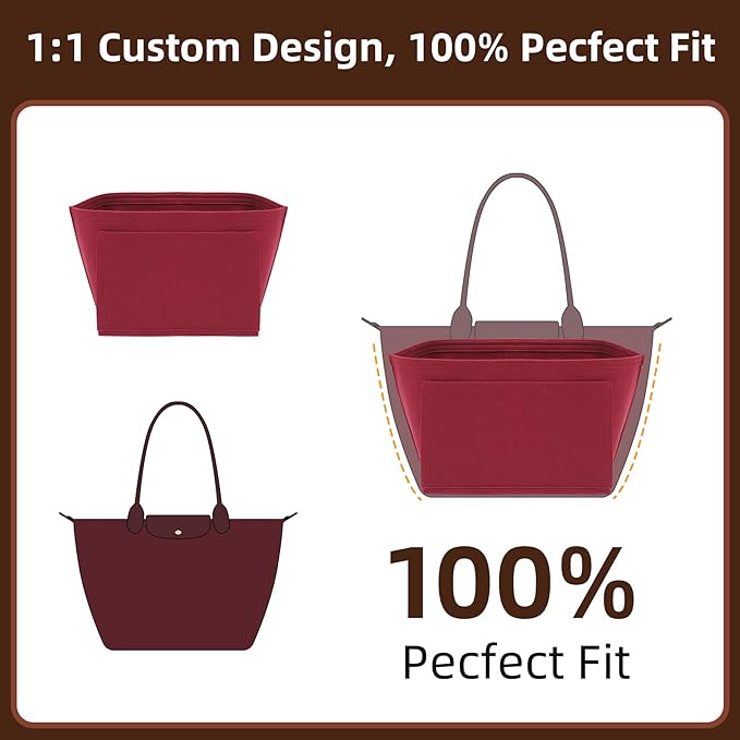Doxo Purse Organizer Insert Compatible with Longchamp Le pliage L Handbag Insert Felt(L,Burgundy)