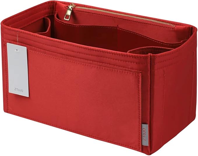 ZTUJO Purse Organizer Insert For Handbags, Silky Touching Bag Organizer Insert With Bottle Holder, Perfect for Speedy, Neverfull, Tote,ONTHEGO,Artsy,Handbag and More (Large, Silky Red)