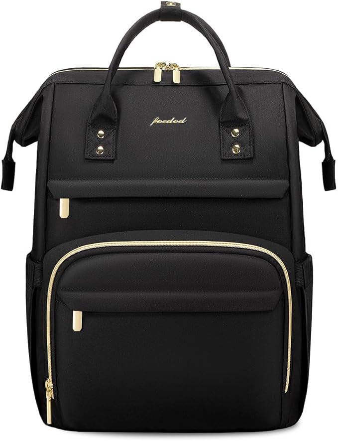 Focdod Women Laptop Backpack Work Bag - Fits 17.3 inch with Laptop Compartment Waterproof Professional Fashion Travel Purse for College Nurse Business Computer Backpack Black