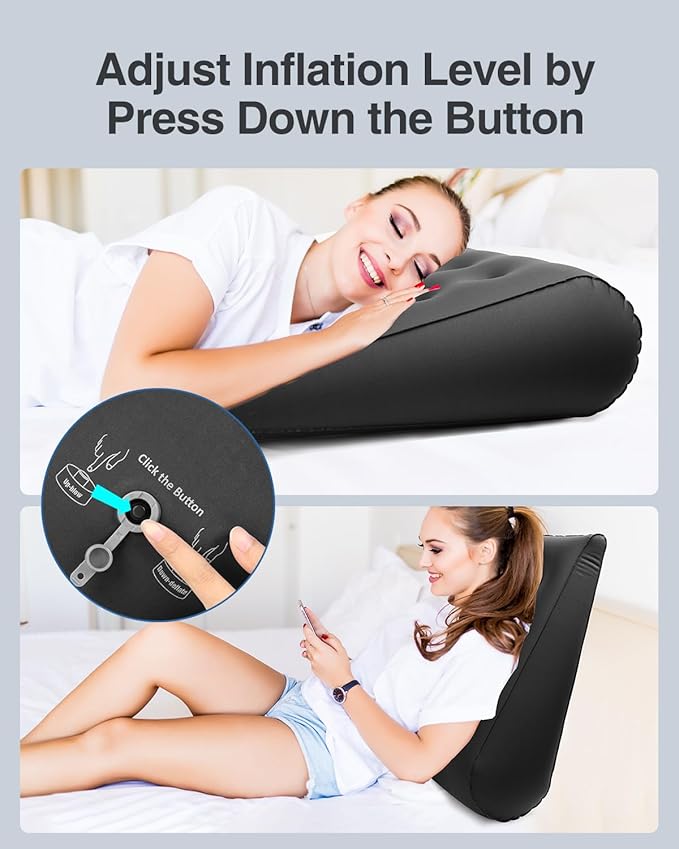 Luxtude Inflatable Wedge Pillow for Sleeping, Travel Wedge Pillow for Acid Reflux Relief, Sleep Apnea, Adjustable Bed Wedges Pillows for Back Pain Relief, Post-Surgery, Snoring and Leg Support
