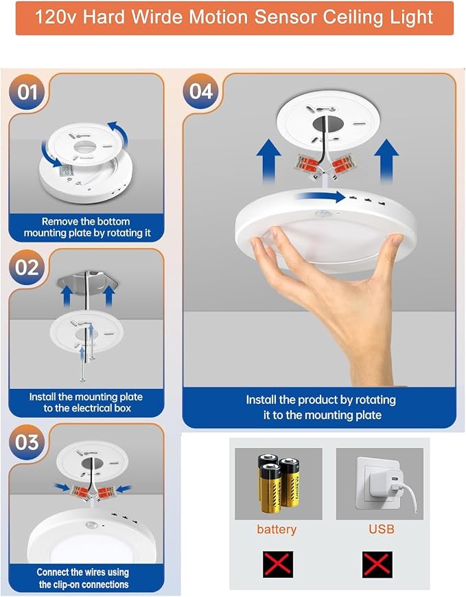 Motion Sensor Ceiling Light Hardwired, 7.5 Inch 3000K 4000K 6000K Selectable LED Flush Mount Ceiling Light Fixture with Timer, 15W Motion Sensor Light Indoor for Closet Hallway Laundry Stairs
