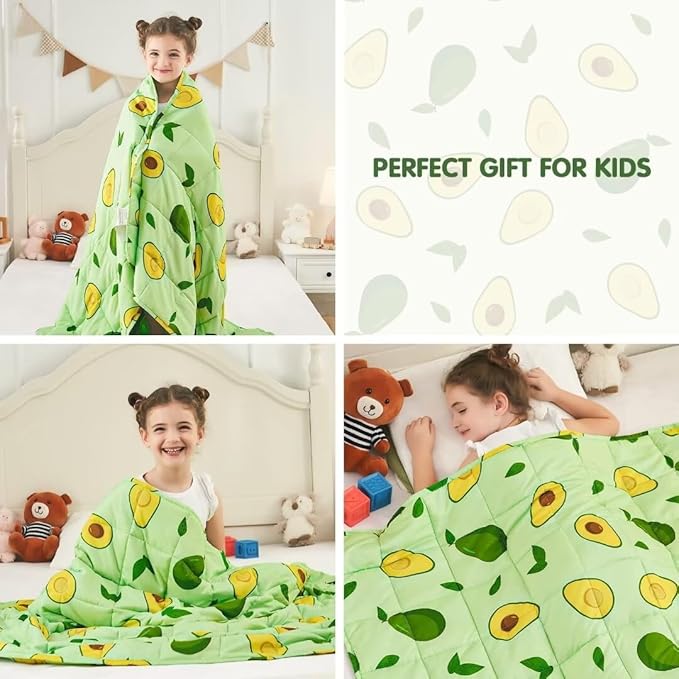 yescool Weighted Blanket 3 Pounds Cooling Weighted Lap Blanket, Green Avocados Heavy Blanket for Sleeping, Breathable Weighted Throw Blanket Gifts for 20-40lbs,36"x48"