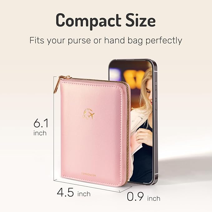 Forvencer Passport Holder Cover with Safe Zipper Closure, Premium Passport Wallet for Travel, Cute RFID Blocking Card Case, Waterproof Travel Accessories for Women, Rose Gold