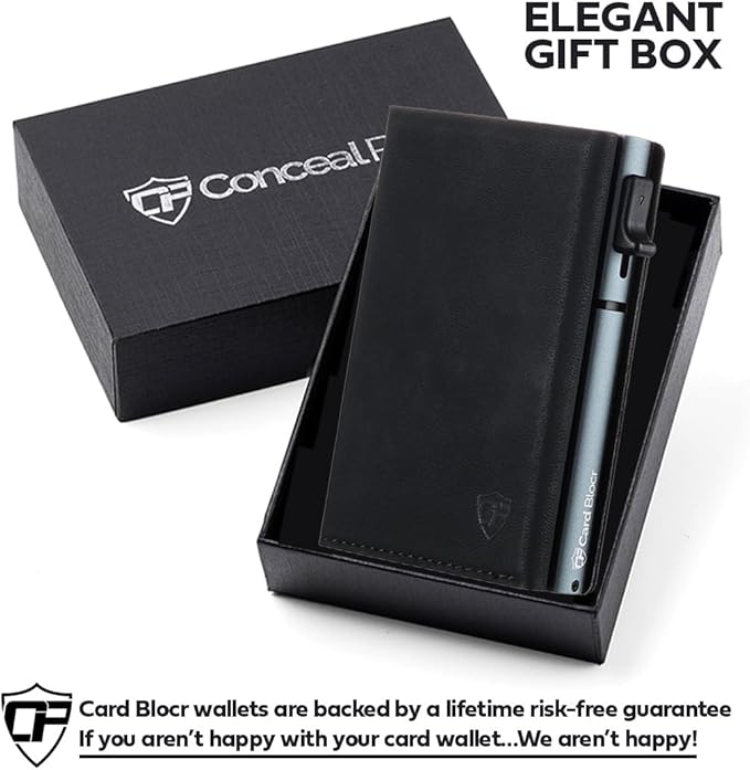 Conceal Plus Card Blocr Pop Up Wallet for Men - Slim Metal RFID Blocking Card Holder (4-6 Cards Ejector) - Minimalist Smart Front Pocket Wallet with Internal Cash + ID Storage