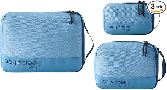 Eagle Creek Pack-It Reveal Cube Set - Packing Cubes for Compartmentalizing Luggage - Durable - Ultra-Lightweight - Water-Resistant - Easy Grab Zipper Pull - Mesh Windows - Blue Dawn - XS/S/M