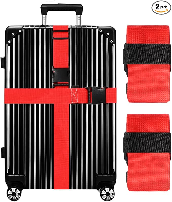 Luggage Straps for Suitcases TSA Approved-2 Pack Bright Personalized Luggage Belt Strap for Suitcase/Carry On Bag Luggage Accessories for Travel (Red)