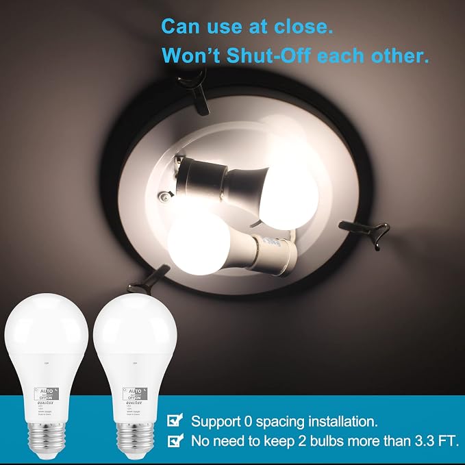 Qualilux Dusk to Dawn Light Bulbs, Auto On/Off Light Sensing LED Bulbs Outdoor, Daylight, A19 2-Pack, 12W 1000LM 75W Equivalent, HQ-H023