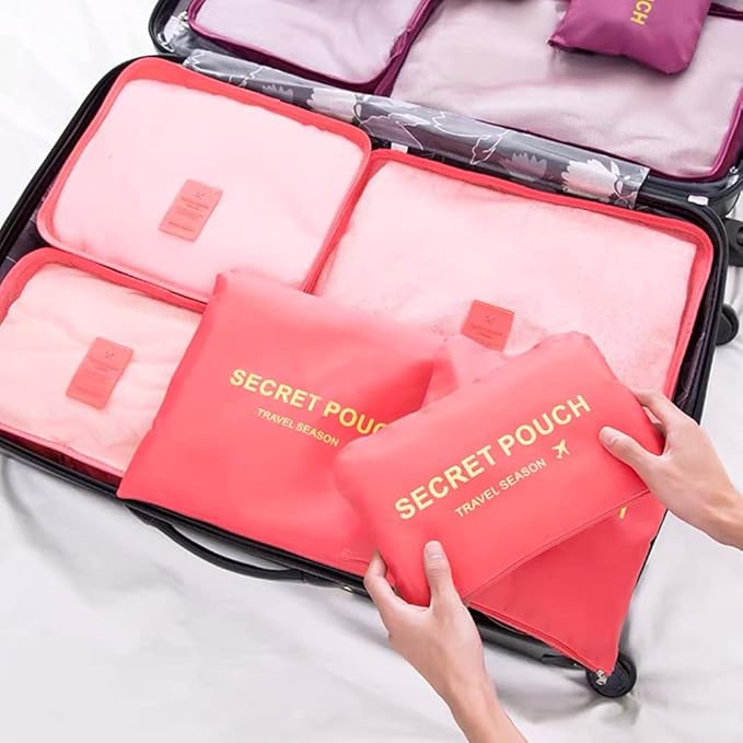 7 Set Packing Cubes Packing Organizers Travel Luggage Packing Organizers with Shoes Bag for Suitcase, Watermelon Red