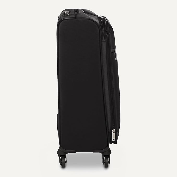 Amazon Basics 28" Large Checked Softside Expandable Suitcase with 360-Degree Multi-directional Spinner Wheels, Expandable Capacity, Zippered Pockets, Telescoping Handle, Black